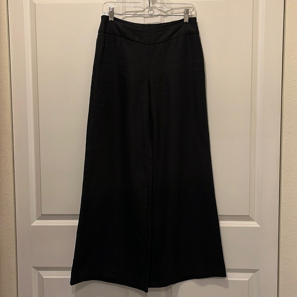 O by Oscar De La Renta Black Linen Wide Leg Pants
